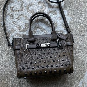 Khaki leather studded Coach purse